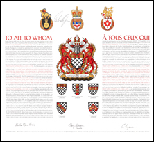 Letters patent granting heraldic emblems to David Lloyd Johnston