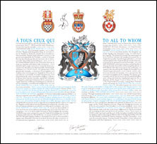 Letters patent granting heraldic emblems to Julie Payette