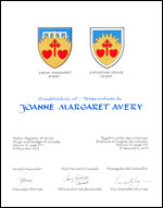 Lettres patentes concédant des emblèmes héraldiques à Joanne Margaret Avery