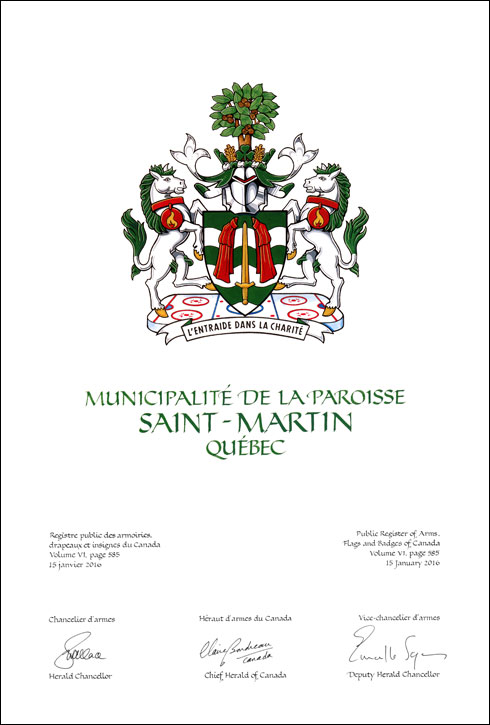 Lettres patentes concédant des emblèmes héraldiques à la Municipalité de la paroisse Saint-Martin