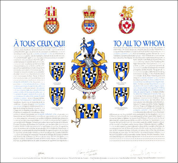 Letters patent granting heraldic emblems to Claude Clément