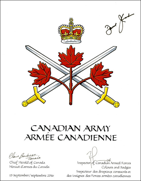 Lettres patentes approuvant l’insigne de l'Armée canadienne