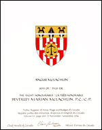 Letters patent granting heraldic emblems to Beverley Marian McLachlin