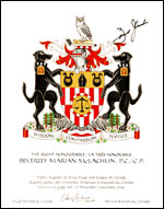 Letters patent granting heraldic emblems to Beverley Marian McLachlin