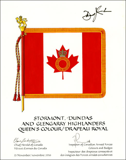 Letters patent approving the Queen's Colour of the Stormont, Dundas and Glengarry Highlanders