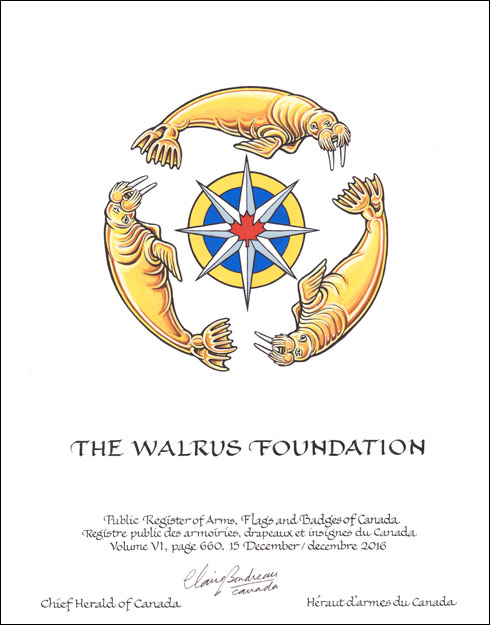 Lettres patentes concédant des emblèmes héraldiques à The Walrus Foundation