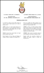 Lettres patentes enregistrant les emblèmes héraldiques de Thomas Mulvey
