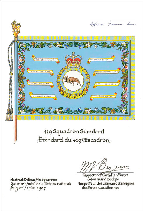 Letters patent confirming the Standard of the 419 Tactical Fighter Training Squadron