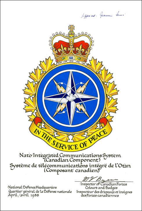 Letters patent confirming the Badge of the NATO Integrated Communications System (Canadian Component)