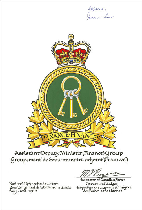 Letters patent confirming the Badge of the Assistant Deputy Minister (Finance)