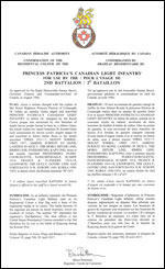 Lettres patentes confirmant un drapeau régimentaire pour l'usage du 2e bataillon de la du Princess Patricia’s Canadian Light Infantry