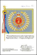 Lettres patentes confirmant un drapeau régimentaire pour l'usage du 2e bataillon de la Princess Patricia’s Canadian Light Infantry