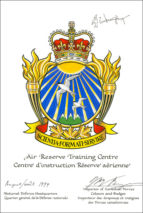 Letters patent confirming the Badge of the Canadian Forces School of Air Reserve Training