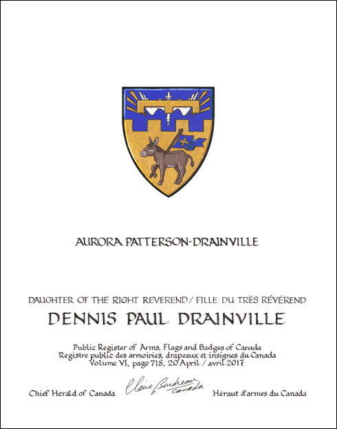 Letters patent granting heraldic emblems to Dennis Paul Drainville