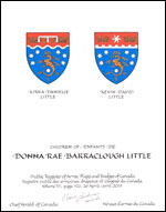 Letters patent granting heraldic emblems to Donna Rae Barraclough Little