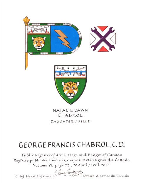 Letters patent granting heraldic emblems to George Francis Chabrol