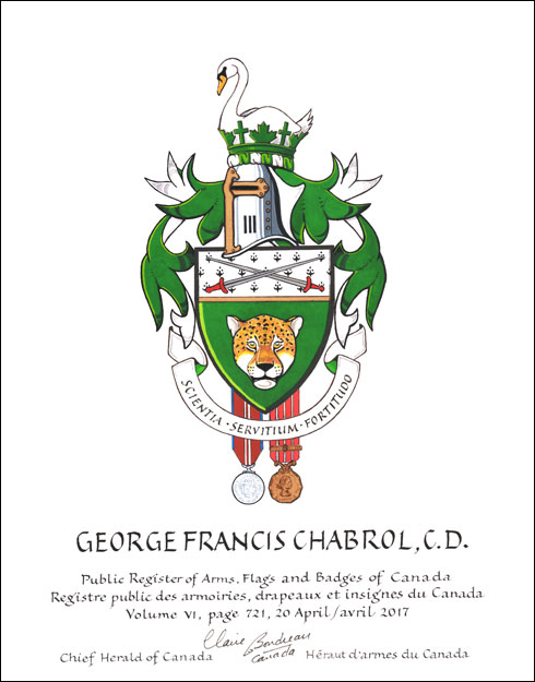 Letters patent granting heraldic emblems to George Francis Chabrol