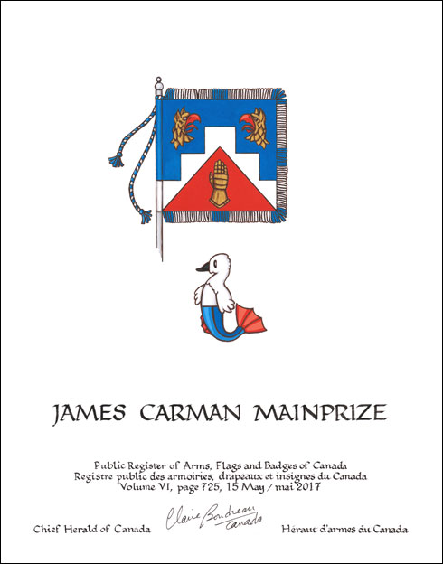 Letters patent granting heraldic emblems to James Carman Mainprize