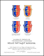 Letters patent granting heraldic emblems to Nellie Taptaqut Kusugak