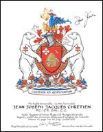 Letters patent granting heraldic emblems to Joseph Jacques Jean Chrétien