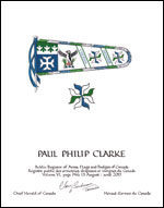 Letters patent granting heraldic emblems to Paul Philip Clarke