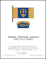 Letters patent granting heraldic emblems to the Prairie Christian Academy Society