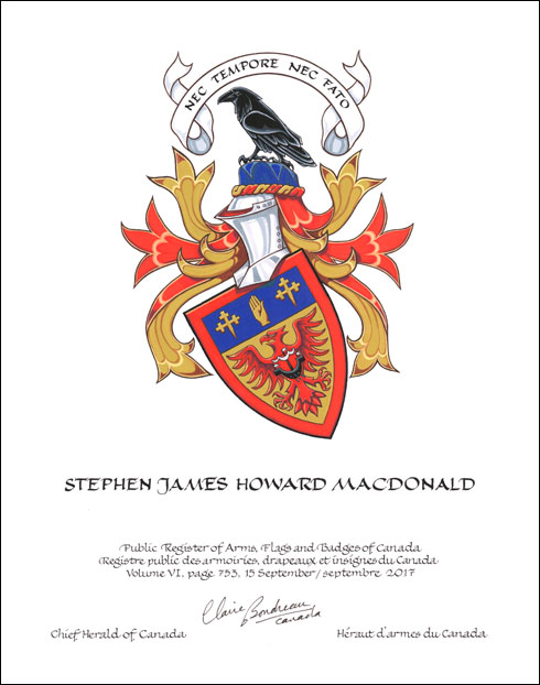 Lettres patentes concédant des emblèmes héraldiques à Stephen James Howard MacDonald