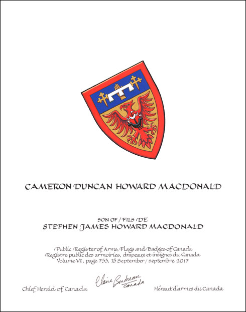 Lettres patentes concédant des emblèmes héraldiques à Stephen James Howard MacDonald