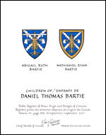 Letters patent granting heraldic emblems to Daniel Thomas Bartie