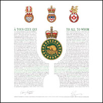 Letters patent granting heraldic emblems to the Parks Canada Agency