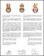 Letters patent granting heraldic emblems to Sabine Champagne