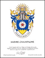 Letters patent granting heraldic emblems to Sabine Champagne