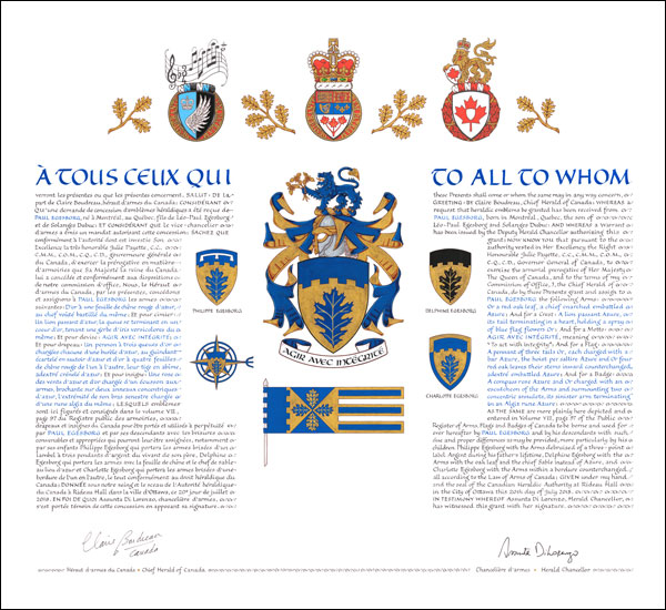 Letters patent granting heraldic emblems to Paul Egesborg