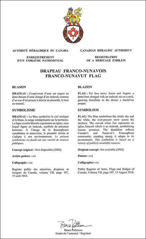 Lettres patentes enregistrant le drapeau franco-nunavois