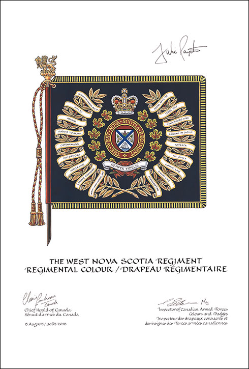 Lettres patentes approuvant les emblèmes héraldiques de The West Nova Scotia Regiment