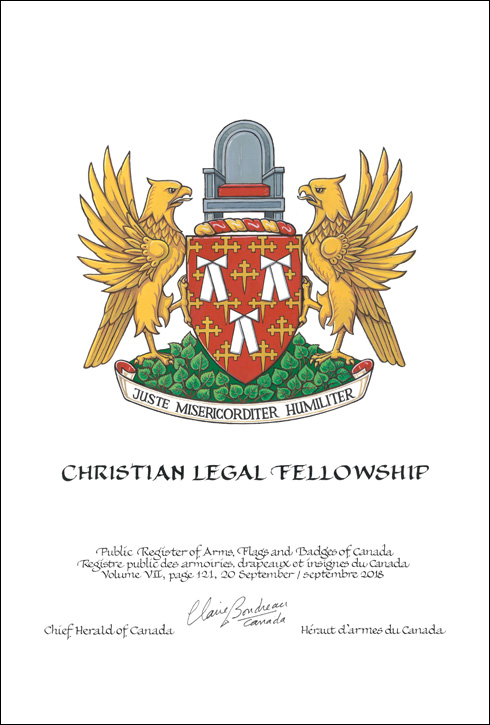 Lettres patentes concédant des emblèmes héraldiques à la Christian Legal Fellowship