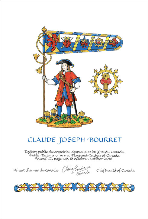 Lettres patentes concédant des emblèmes héraldiques à Claude Joseph Bourret