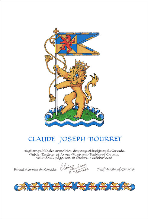 Lettres patentes concédant des emblèmes héraldiques à Claude Joseph Bourret