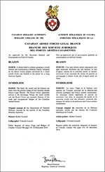 Letters patent approving the heraldic emblems of the Canadian Armed Forces Legal Branch