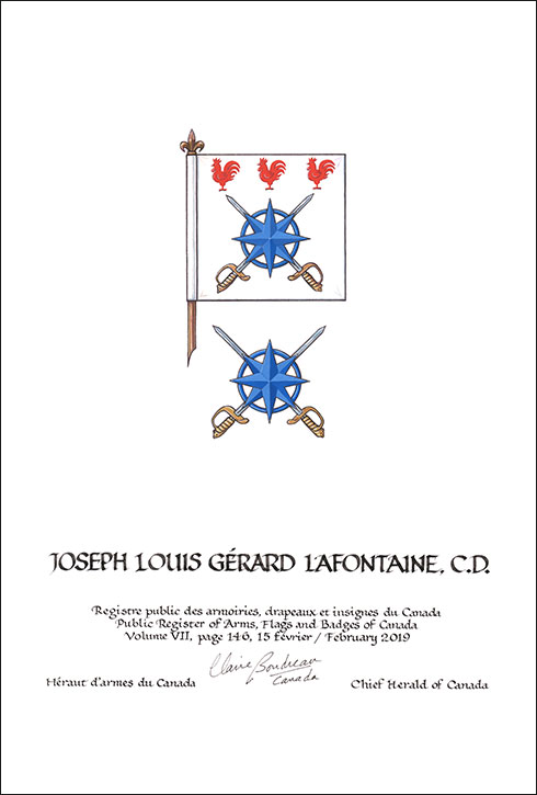 Lettres patentes concédant des emblèmes héraldiques à Joseph Louis Gérard Lafontaine