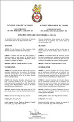 Lettres patentes enregistrant les emblèmes héraldiques de Joseph Edward McCorkell