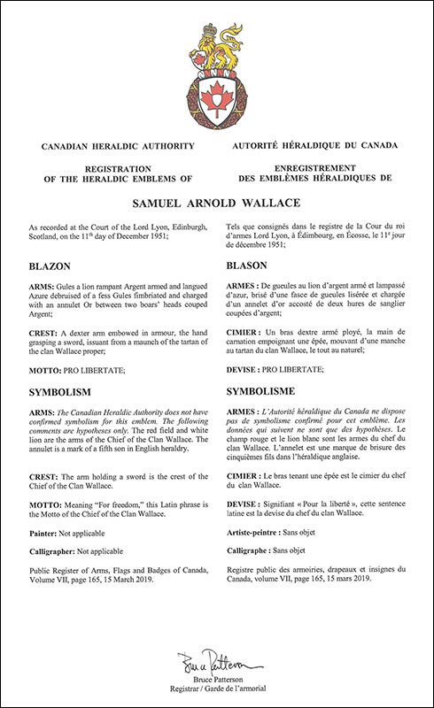Arms of Samuel Arnold Wallace Arms of Samuel Arnold Wallace
