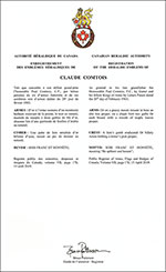 Letters patent registering the heraldic emblems of Claude Comtois