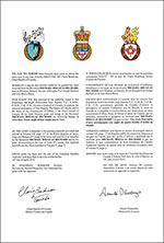 Letters patent granting heraldic emblems to Michael Douglas Bechard