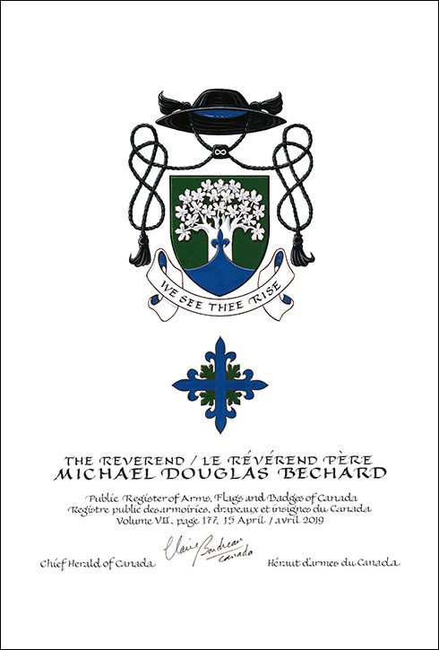 Letters patent granting heraldic emblems to Michael Douglas Bechard