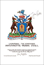 Letters patent granting heraldic emblems to Antoinette Perry