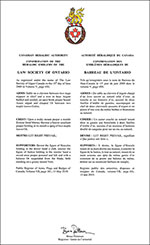 Letters patent confirming the heraldic emblems of the Law Society of Ontario