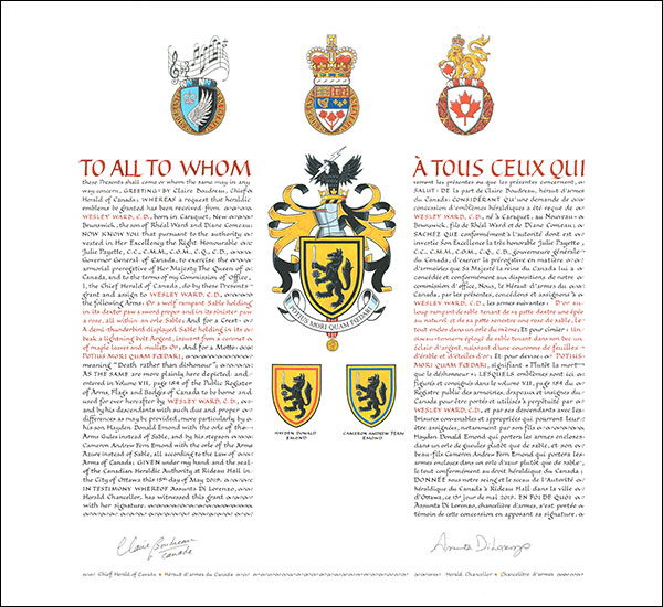 Letters patent granting heraldic emblems to Wesley Ward Letters patent granting heraldic emblems to Wesley Ward