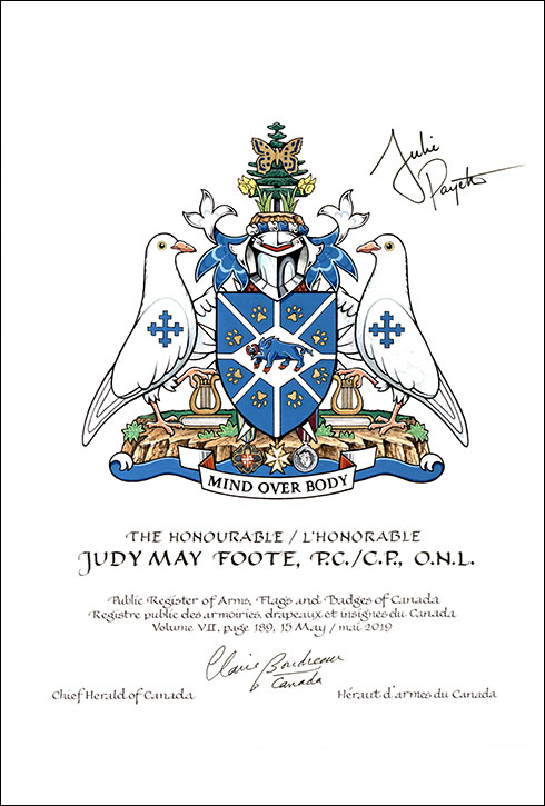 Lettres patentes concédant des emblèmes héraldiques à Judy May Foote