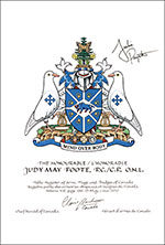 Letters patent granting heraldic emblems to Judy May Foote